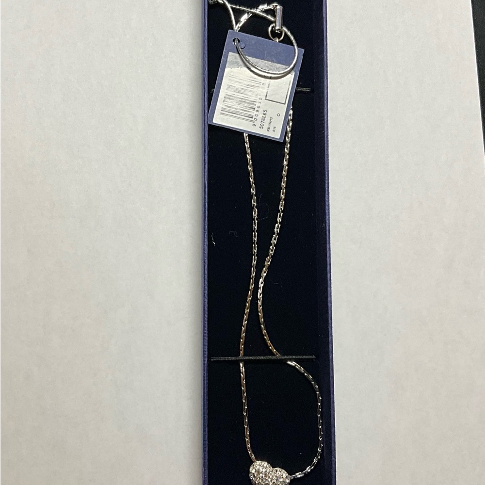Swarovski Pave Heart Silver Plated Necklace New With Box